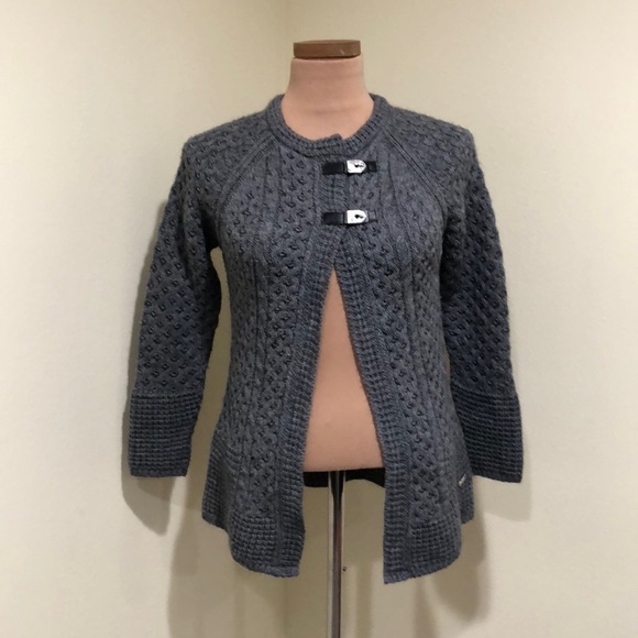 Pili Carrera Cardigan Sweater Size 12 Gray Fisherman’s Cable Knit Wool Alpaca - Picture 2 of 9